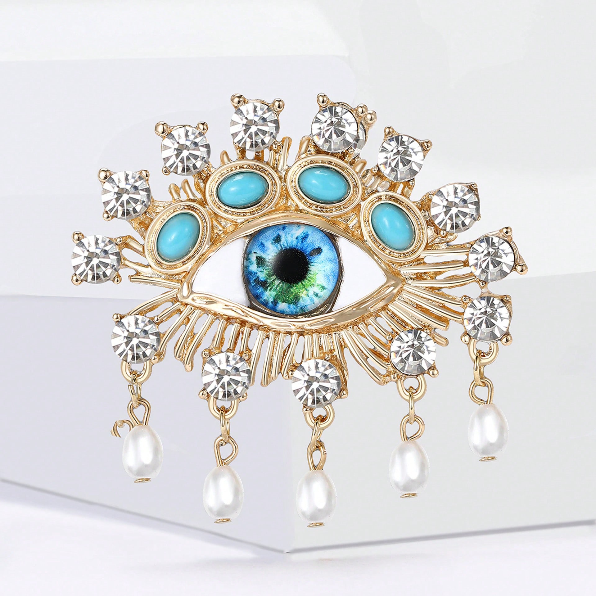 

Ретро трендовая подвеска из сплава со стразами, броши «Глаз дьявола», персонализированная роскошная женская одежда, ювелирное украшение в виде цветка на грудь, брошь синий