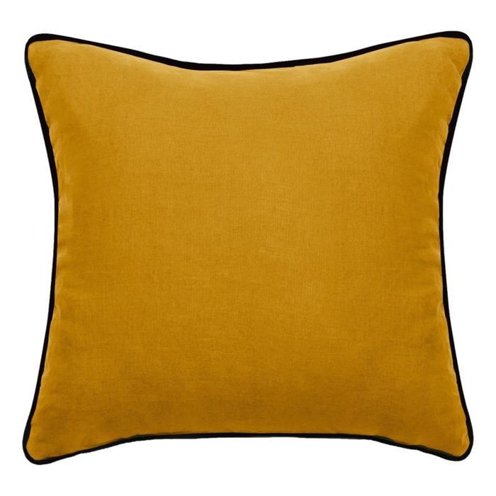 Washed Linen Cushion Cover - Lined with Washed Cotton - Black Braid Finish "Prélude" Vent Du Sud - Prélude Gold - Cushion Cover 45 X 4