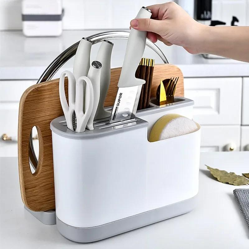 Multifunctional Tool Storage Rack Home Supplies Kitchen Shelves Chopstick Barrel Pot Cover Rack Knife Holder Kitchen Accessories