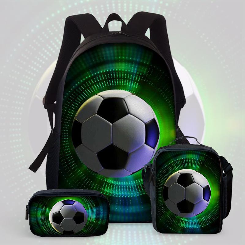 Football Cartoon Print Junior High School Backpack Three-Piece Children'S Schoolbag Primary School Backpack