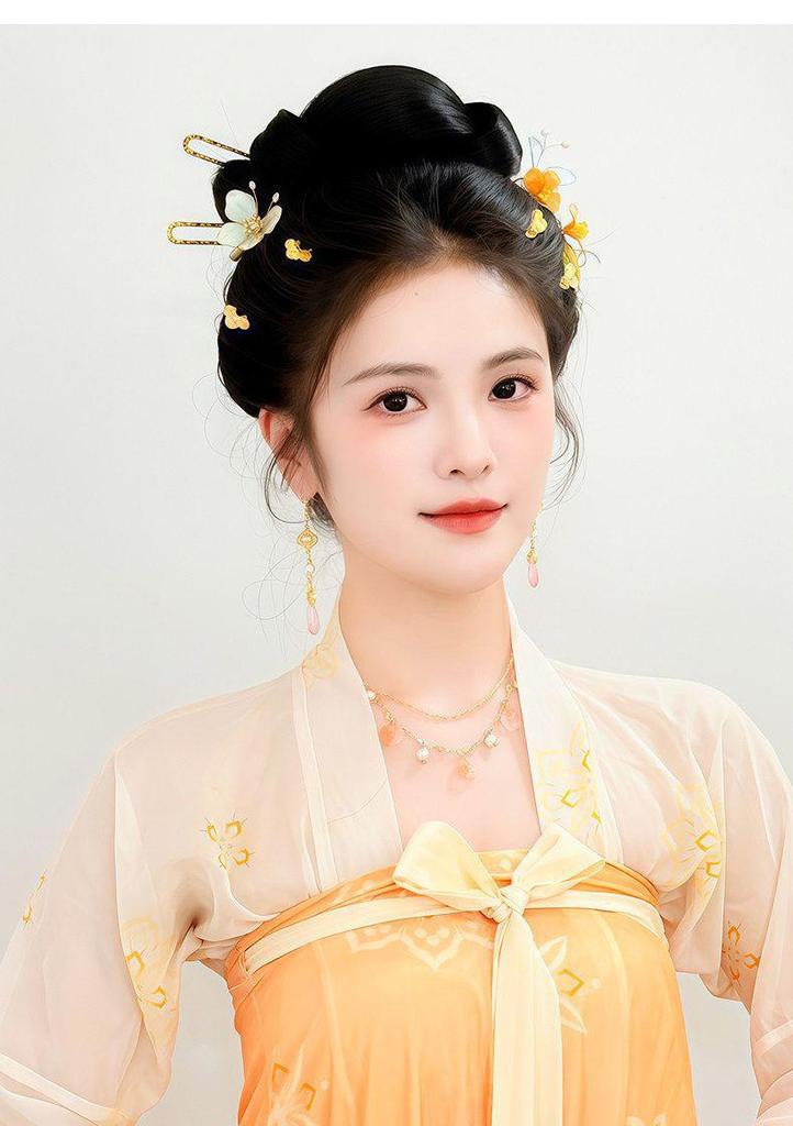 Ancient Style Hanfu Wig Bun with Full Hair Strand Updo Hairstyle Headwear Set