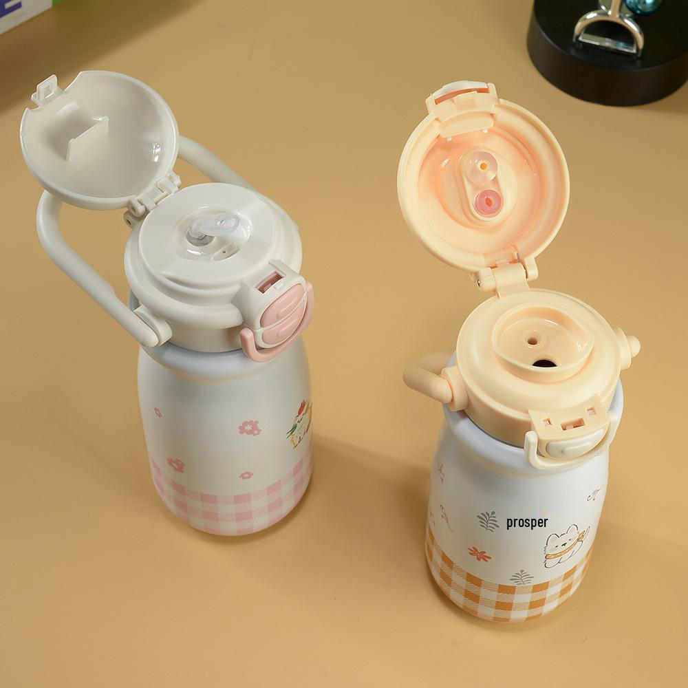 Children's 316 Stainless Steel Insulated Straw Cup - Cute Cartoon Design, Large Capacity, Portable & Durable