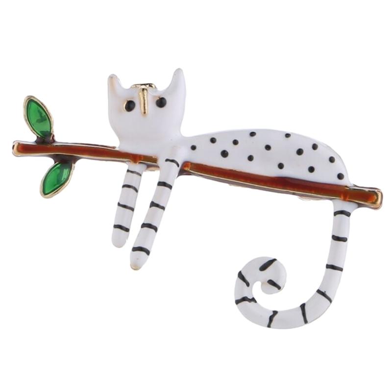White Cat Lapel Pin for Women Lazy Cat Tree Pin Exquisite Enamel Cute Cat Branch Pin Badge Lapel Pin Jewelry Ornament