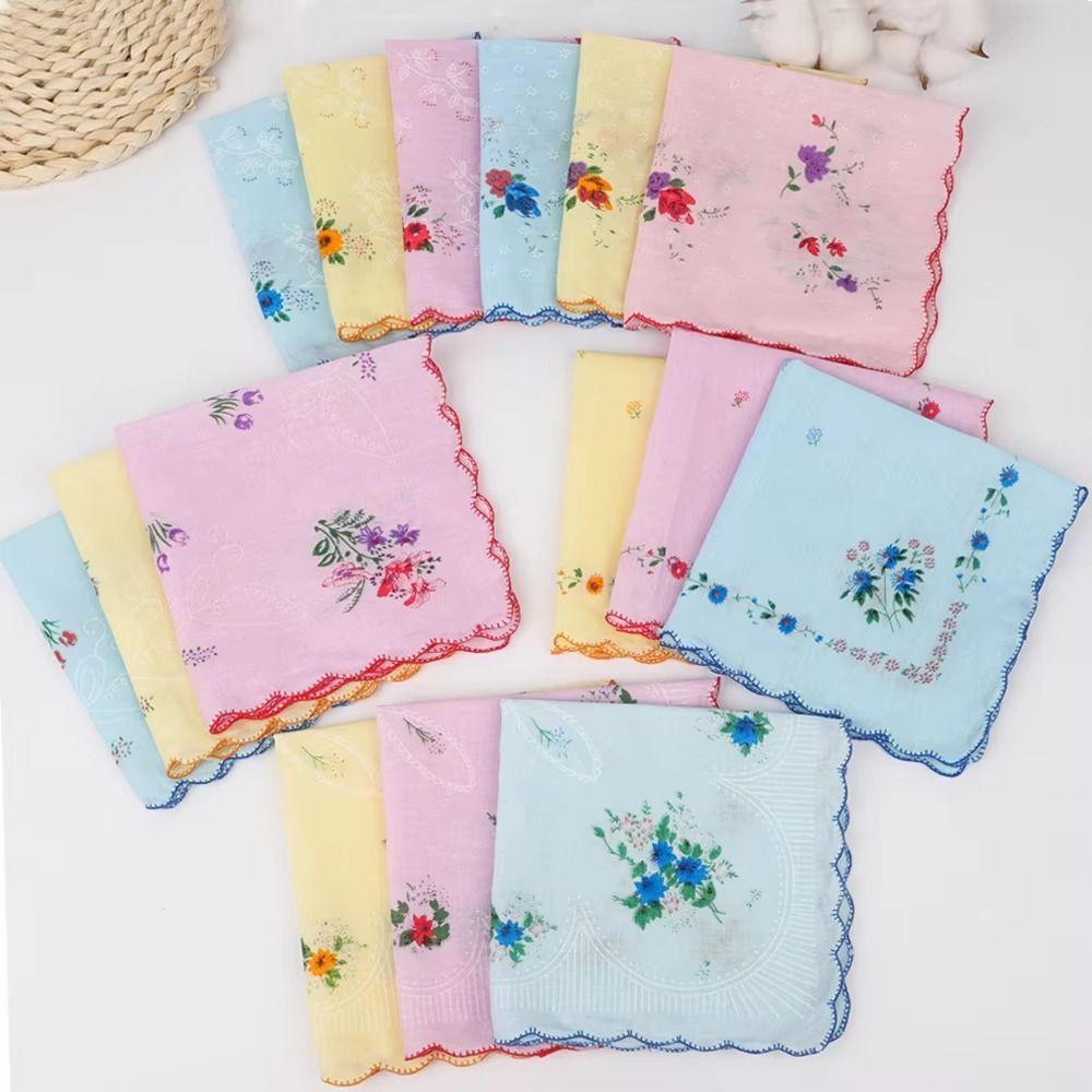12Pcs 28x28cm Women's Printed Handkerchiefs Sweat Absorbent Thin Sweat Towel  Kitchen Tools