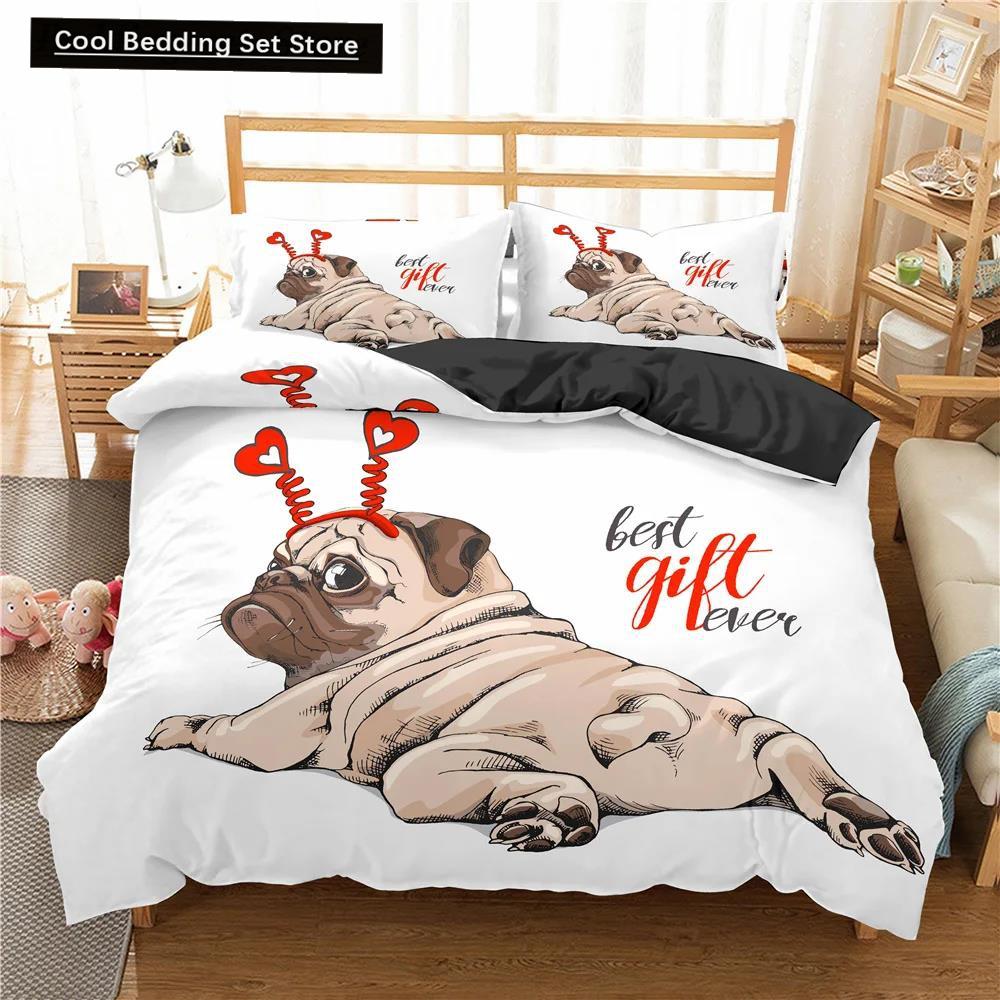 Cute Animal Bedding Set Cartoon Pug Dog Duvet Cover Sets Kids Comforter Cover Queen King Twin Single Size Polyester Quilt Cover