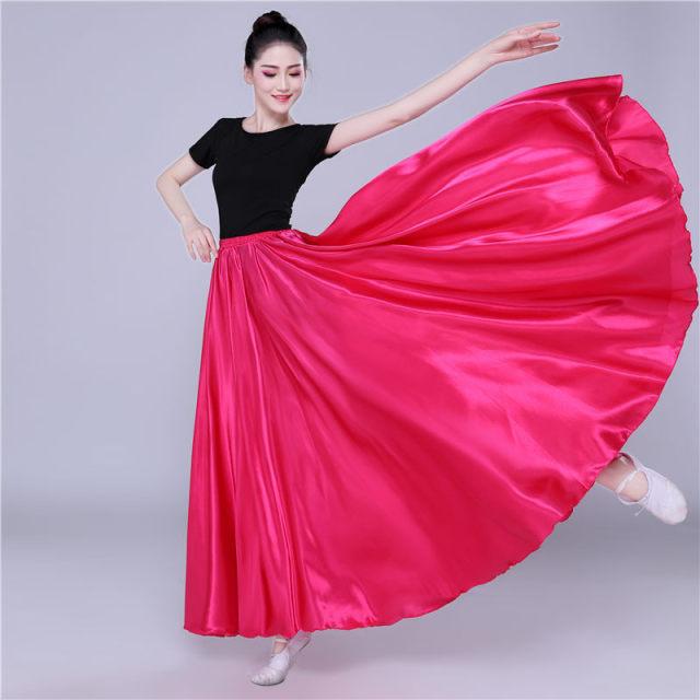 Women's 360-degree Satin Long Skirt Belly Dance Long Skirt Dance Practice Long Skirt Solid Color Dance Skirt