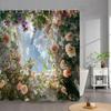 Outdoor Garden Poster Shower Curtain Vintage Window Wall Growing Floral Plants Polyester Fabric Shower Curta Bathroom Decor
