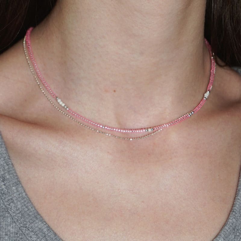 OURPIERRE LOVE SKINNY BEADS NECKLACE GLOW pink