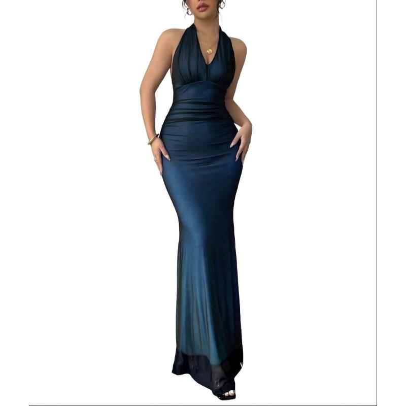 2025 Ny Sommar Dam Sexig Halterneck Nät Genomskinlig Lyst Ärmlös Klänning