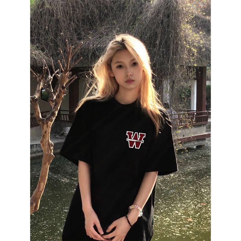 

American Retro T-shirt Female 2023 New Arrival Summer Black, Short Sleeve Fashion Loose Sweet Cool Men and Women s Shirt Loose Tide Black XL