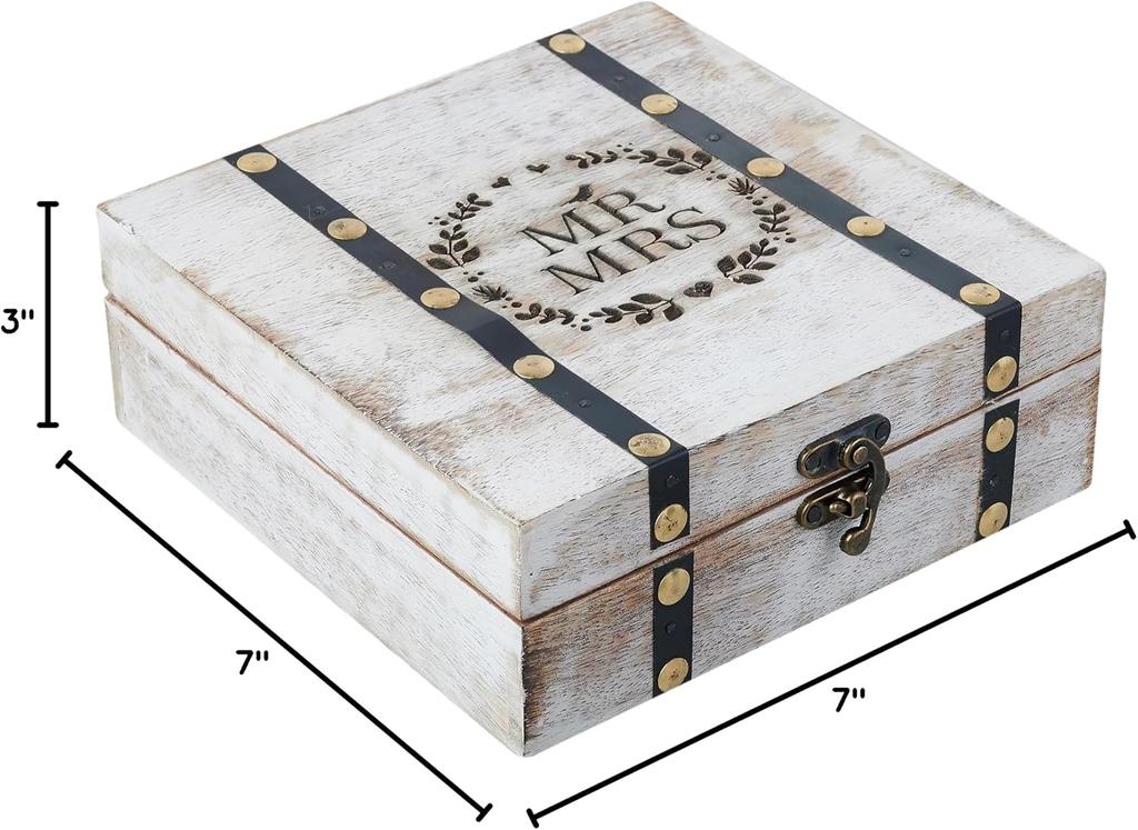 Eximious India Wedding Keepsake Box with Lids Bridal Arranger Memory Storage Box Bridal Shower Gifts Wooden Wedding 7X7X3 Inches Mr...