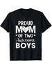 Proud Mom of Boys Awesome Two Sons MotherS Day TShirt Plus Size Black with White Heart Design Casual Crew Neck Per