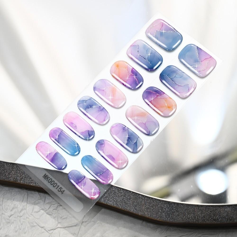Self-Adhesive UV Polish Nail Strips 3D Glitter Marble Full Cover Nail Wraps Women