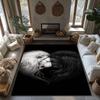 Lion Couple Print Area Rug, Black White  Carpet for Living Room,Soft Non-Slip Mat with Tribal Pattern,Nature Inspired Decor