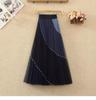 Summer Women Elegant Contrast Color Elastic Waist Mesh Tulle Long Midi Pleated Skirt