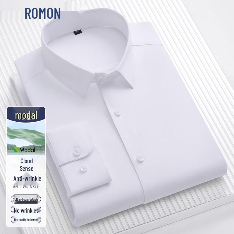 ROMON Men s Wrinkle-Free Modal Blend Long-Sleeve Shirt 45