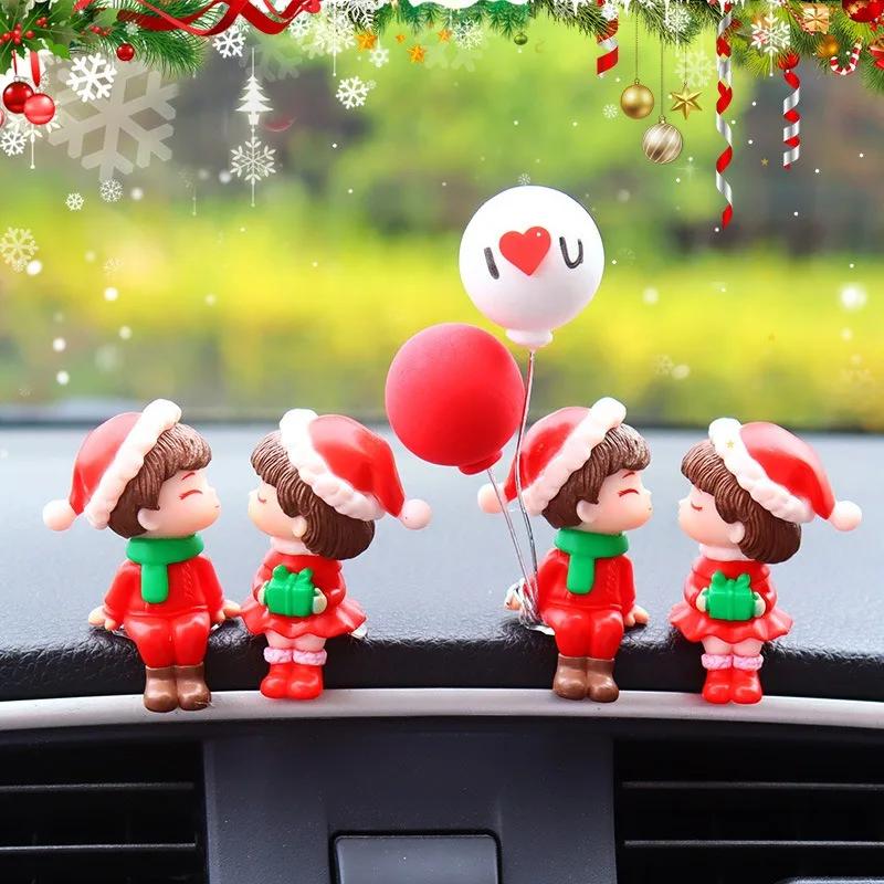 1-10PCS Christmas Couple Car Ornament Desktop Decor Mini Cartoon Lovers Figurine Car Decor Holiday Gift for Home and Office