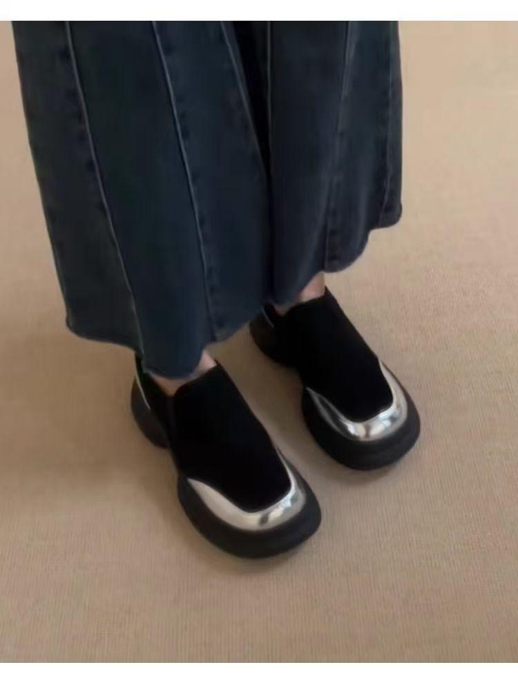 Retrostil färgmatchande matta enpedaliga latskor enkla höjande plattform enkelskor loafers dammjukt läder små läderskor