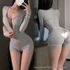 Ruo Lan Sexy Lingerie Yoga Outerwear with Chest Pads & Open Crotch Secretary Uniform - Style 9543