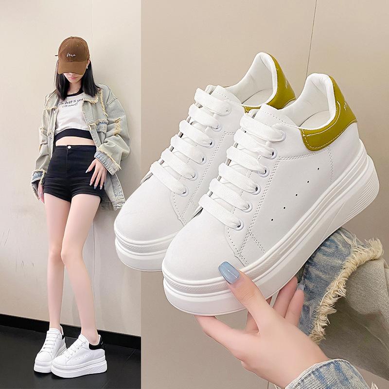 2025 Spring and Autumn New Popular Fashion Little White Shoes Women's Versatile Small Inner Height Increase 7cm Sports and Leisure Board Shoes