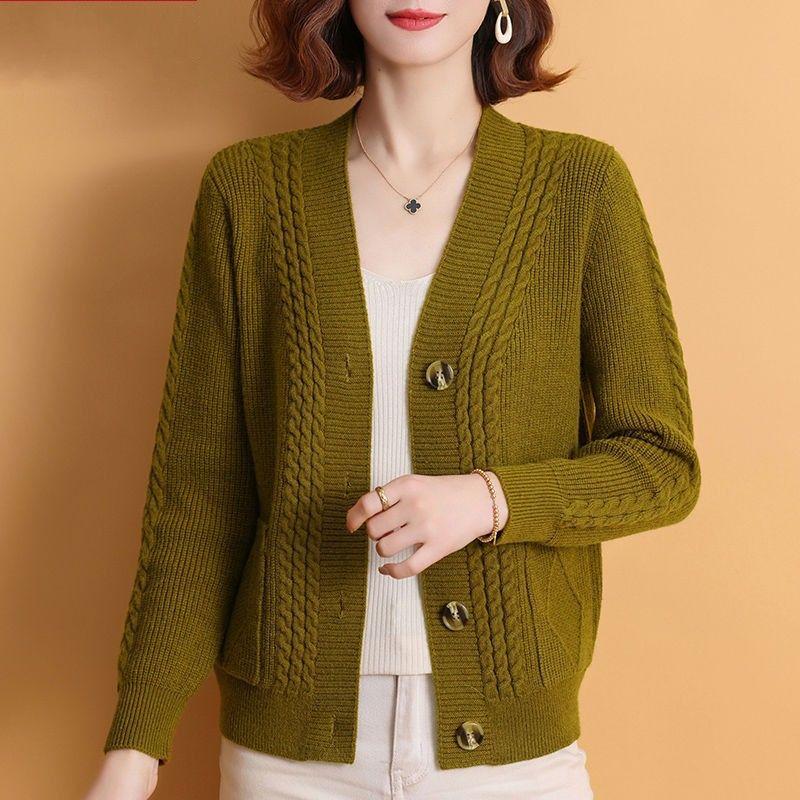 Dámské jarní podzimní patchworkové pletené topy s výstřihem do V na knoflíky, módní, jednobarevné, volné, minimalistické, ležérní, s dlouhým rukávem