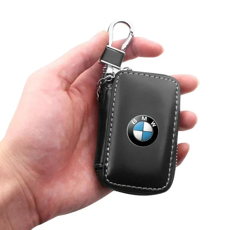 BAIG6 1Pcs Leather Emblem Car Key Case Keychain Zipper Key Case Bag For BMW M M3 M5 M6 M2 E46 E90 E60 F10 F30 E39 E36 F20 E87 G30 E70