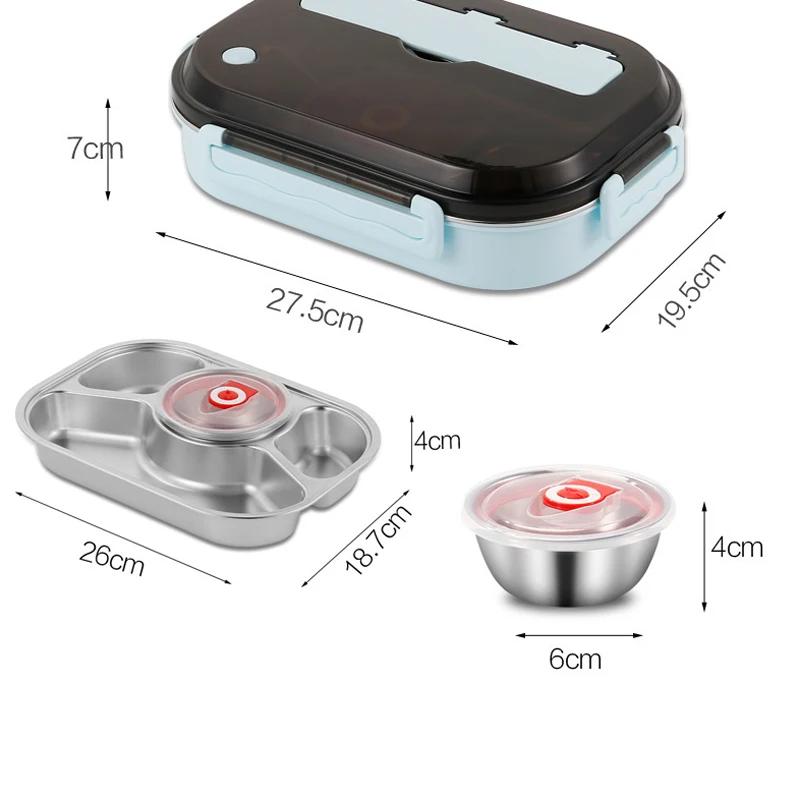Caja de Almuerzo Aislada de Acero Inoxidable 304 Fiambrera Picnic Almacenamiento Cuatro Compartimentos Caja de Almuerzo Sellada con Recipiente para Sopa LS