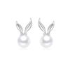 18K Silver 925 Pure Silver Ladies Pearl Earrings Metal Hypoallergenic Rabbit Platinum Christmas Earrings 37.2°C "Lucky