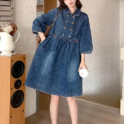 Lässiger lockerer Jeansrock Damen Puppenkragen Kleid Frühling Allround-Rock
