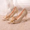 Fashion Aphixta 8cm 6cm Stiletto Heels Wedding Pumps Women Party Shoes Silver Crystal Butterfly Knot Pointed Toe Sexy High Heels