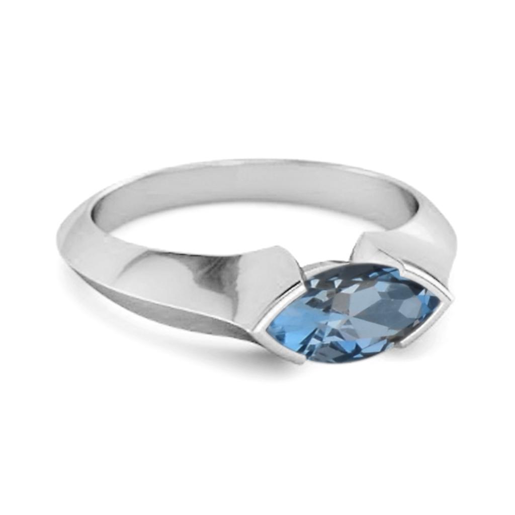 London Blue Topaz Marquise Shape Solitaire Ring - 925 Sterling Silver