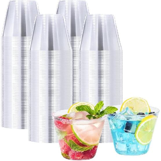100 Pack 9 oz Clear Plastic Cups, Plastic Wine Cups for Cocktail Party, Polystyrene Hard Cup with Higher Heat Resistance(9oz 100count)