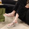 Pearl Rhinestone Thong Sandals Thick Sole Wedge Heel Outer Wear Sandals for Women