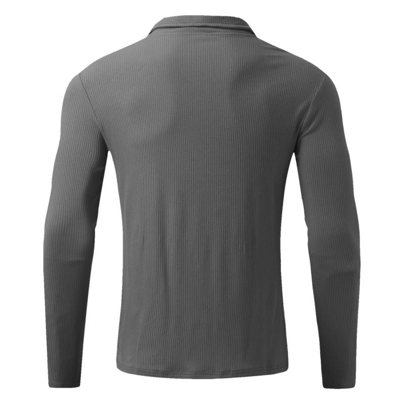 Men Long Sleeve Zipper Stand Collar Striped Thick Casual Polo Shirt