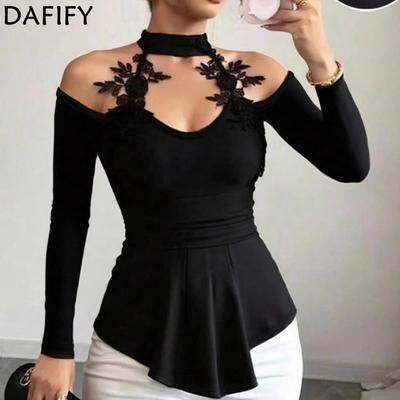 Women's Fashion Casual Spring Autumn Solid Color Print Long Sleeve Hanging Neck Blouses & Shirts