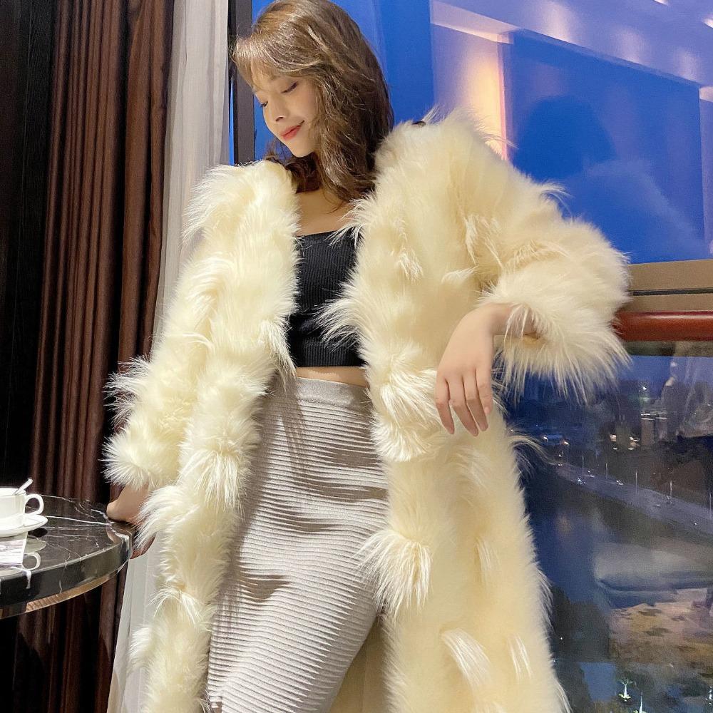 Autumn and Winter New Thick Imitation Fox Fur Women's Fur Coat Mid-length Coat Long Sleeve Long Fur Warm Coat