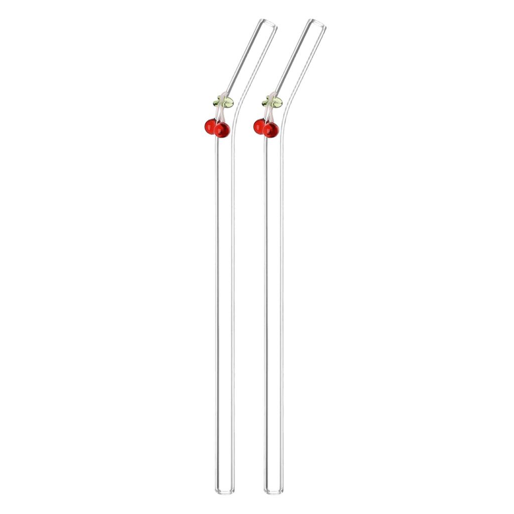 1/2/5Pcs/set Reusable Straws Clear Glass Straws Colorful Cherry Design with 1 Cleaning Brush for Smoothies, Milkshakes, Juices,