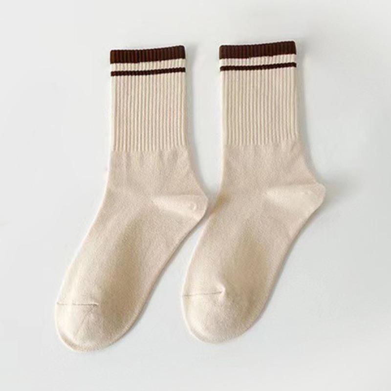 Men's and Women's Matching Solid-color Cotton Mid-calf Socks, Versatile Striped Long Socks, Sporty and Casual, Trendy Sports Socks, Cotton