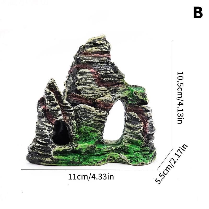 Скульптура Скала Зеленая Трава Рыба Декор Аквариума Аксессуары для Аквариума, Аквариумная Смоляная Пещера Горный Пейзаж Декор Дома B