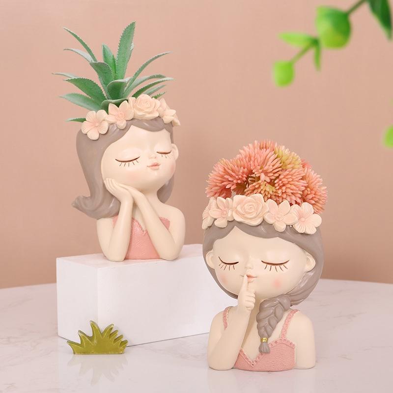 Cute Girl Flower Pot Succulent Pot Resin Planter Home Decoration Desktop Ornaments Garden Supplies Bonsai Plant Pot