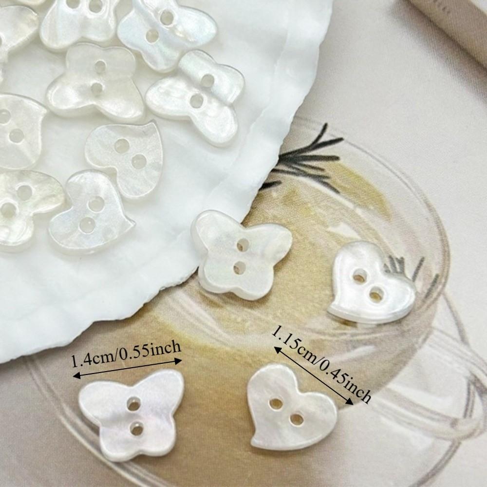 30pcs Fashionable Glossy Surface Heart Buttons Cute Creative Butterfly Buttons 2 Holes White Resin Buttons Clothes Accessories