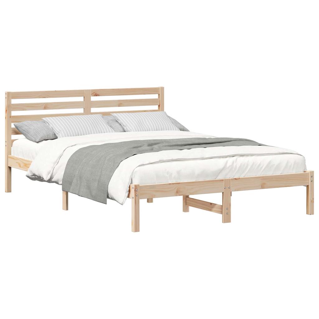 Bed Frame with Headboard Brown 140 X 220 Cm Solid Pine Wood
