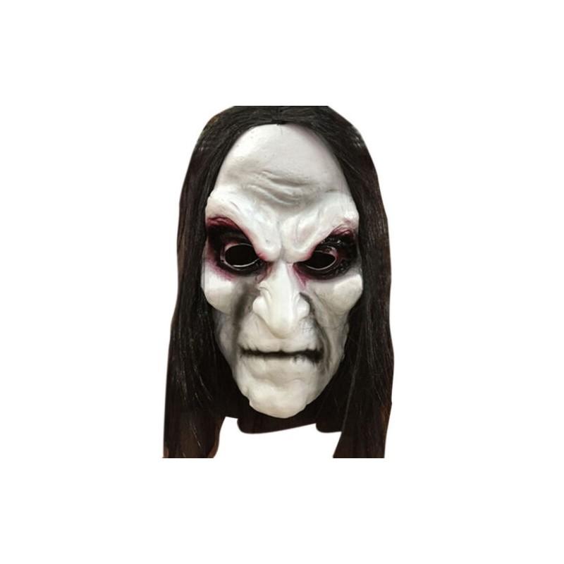 מסכת האלווין איכותית שחורה עם שיער ארוך, כיסוי ראש מלא למסיבות קוספליי מפחידות