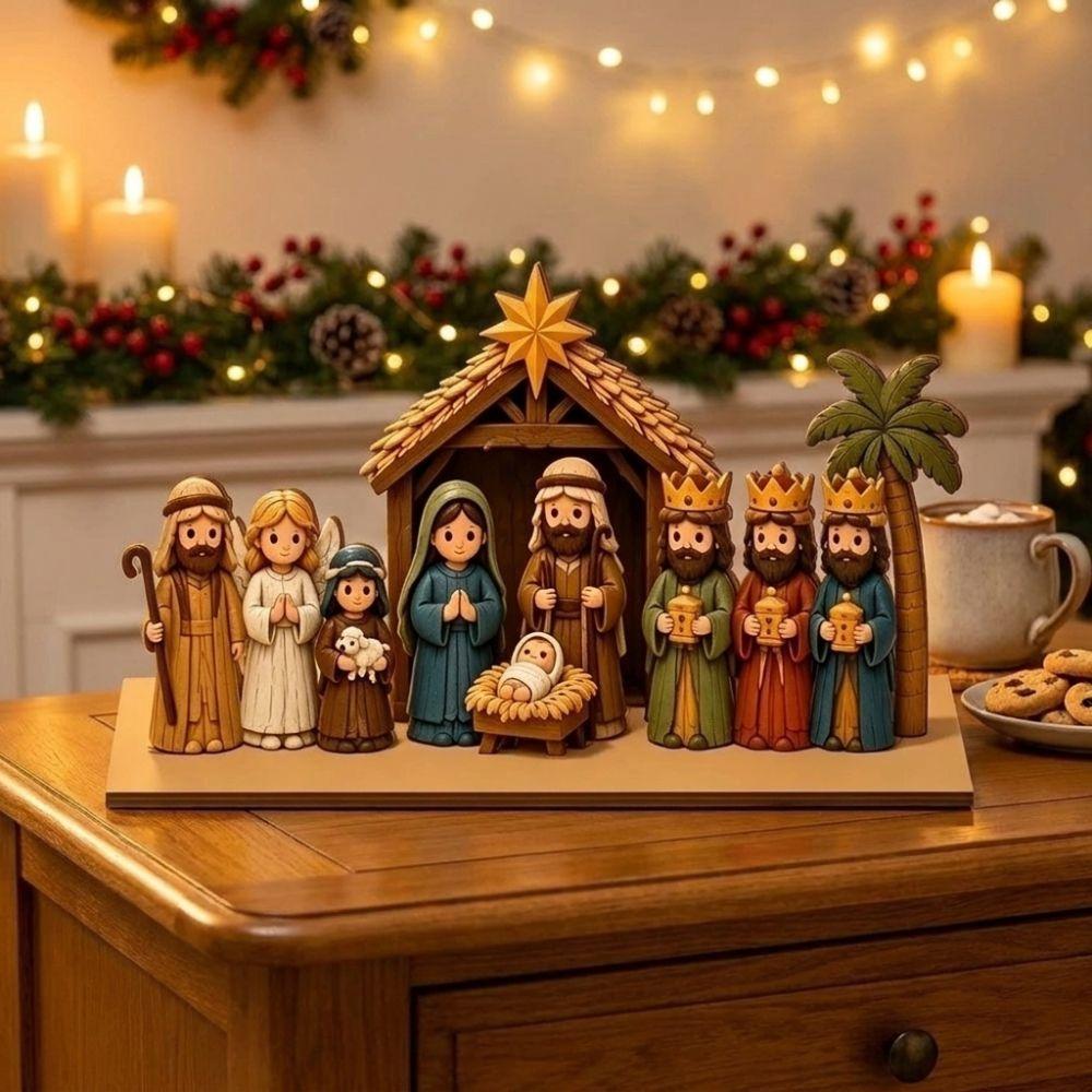 Cartello in Legno Natività di Natale Cristiana Placca in Legno Famiglia Natività Rustica Vintage Esposizione per Finestra