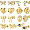 Golden Color Earrings 925 Silver Bow Four Leaf Clover Ear Stud Star Moon Earrings For Women Fine Party Birthday Jewelry