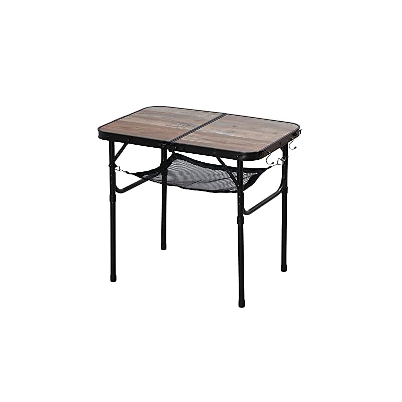Iris Ohyama Outdoor Folding Table, 60cm Wide, Lightweight, Compact Storage, Camping, Height Adjustable, Multifunctional, Brown, Mini, High/Low