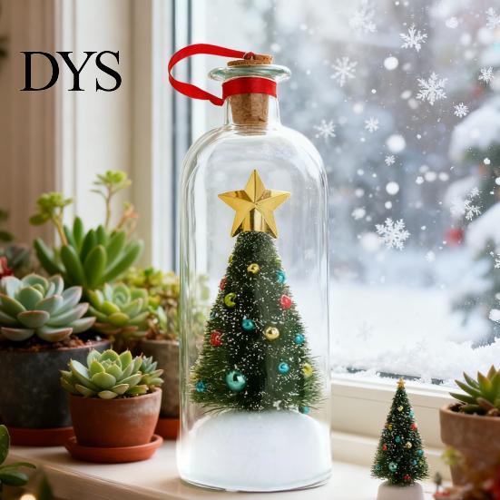 Festive Message Bottle Ornament Christmas Tree in A Recordable Voice with Unique Keepsake Playback Cork Greeting Glass Snowy Scene Xmas Gift