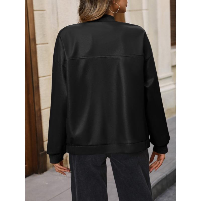 Giacca da Donna Taglie Forti Casual in Ecopelle Biker Manica Corta Giacca in Pelle Top