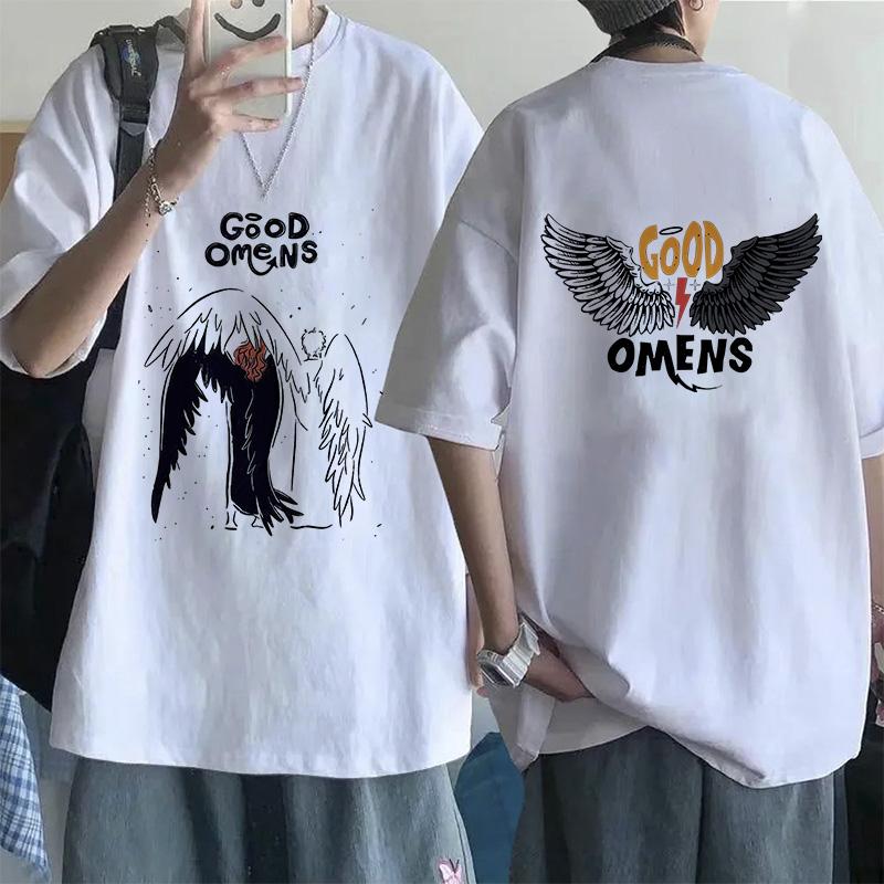 Lustige EU-Größen T-Shirts für Männer Good Omens Cartoon T-Shirt Harajuku T-Shirt Das Ende war nur der Anfang Grafik-Tee Tops Streetwear