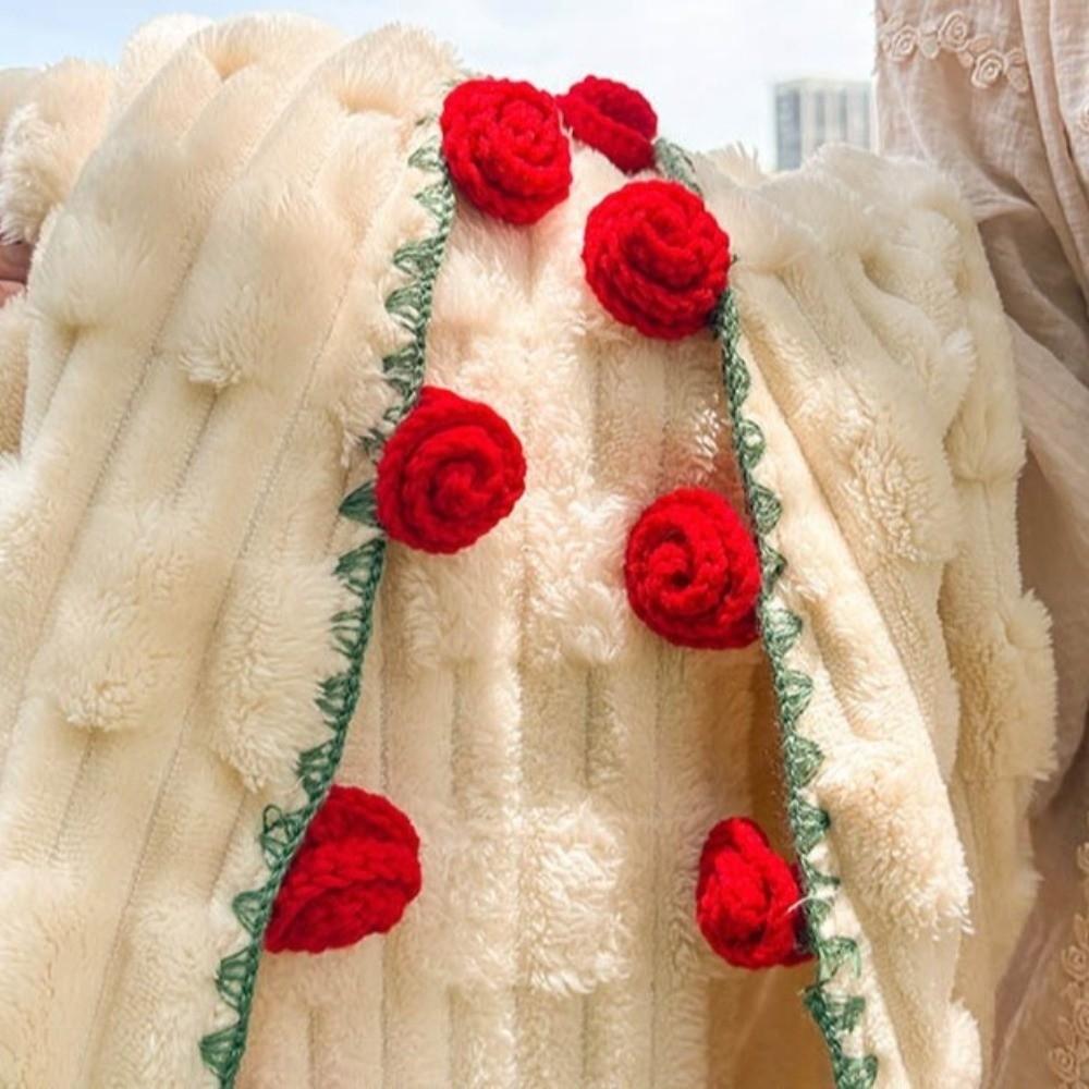 Fashion Fleece Rose Bouquet Blanket Soft Finished Floral Throw Blanket Handmade Warm Hand-Knitted Rose Blanket Festival Gift